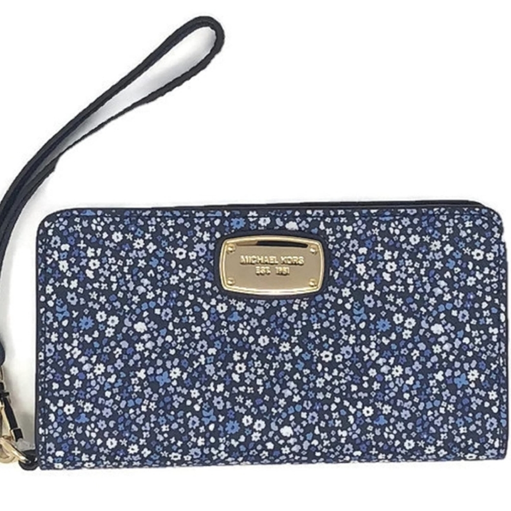 Michael Kors Slim wristlet blue floral guc
